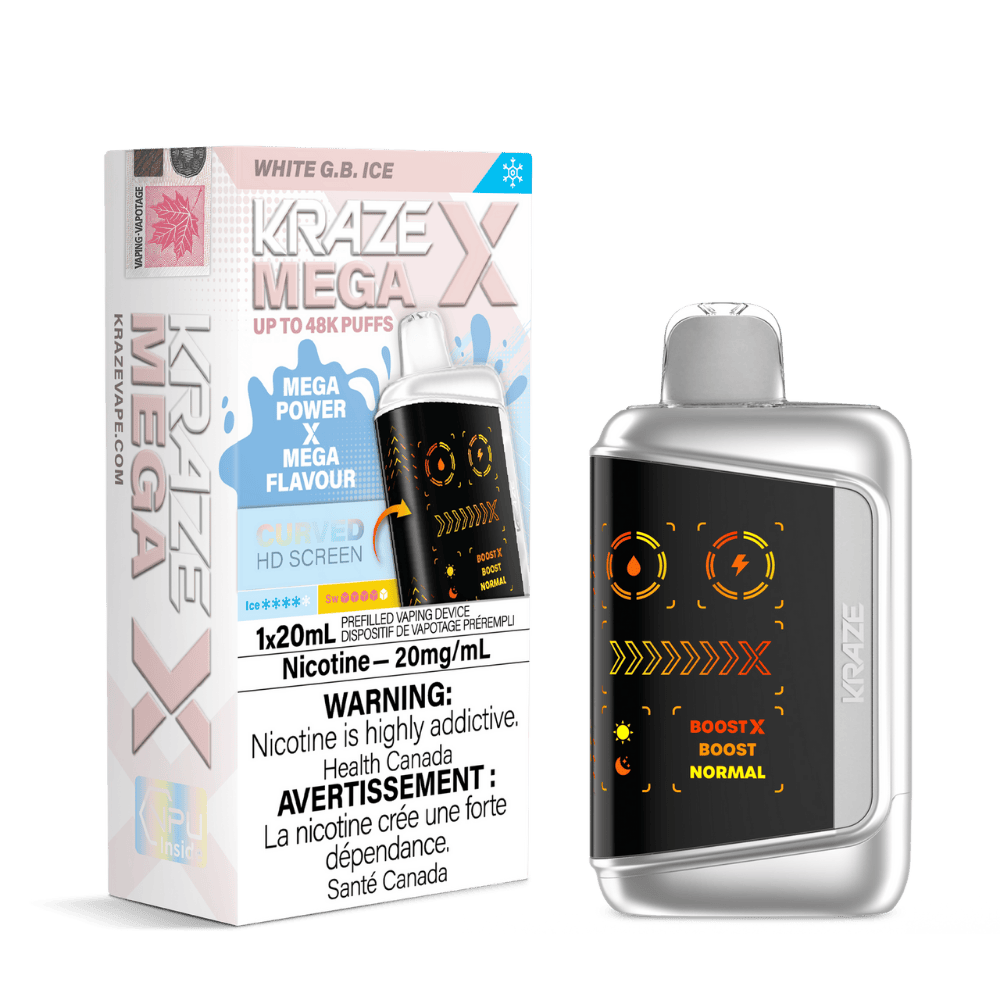 Kraze Mega X - White G.B. Ice Disposable Vape available on Canada online vape shop