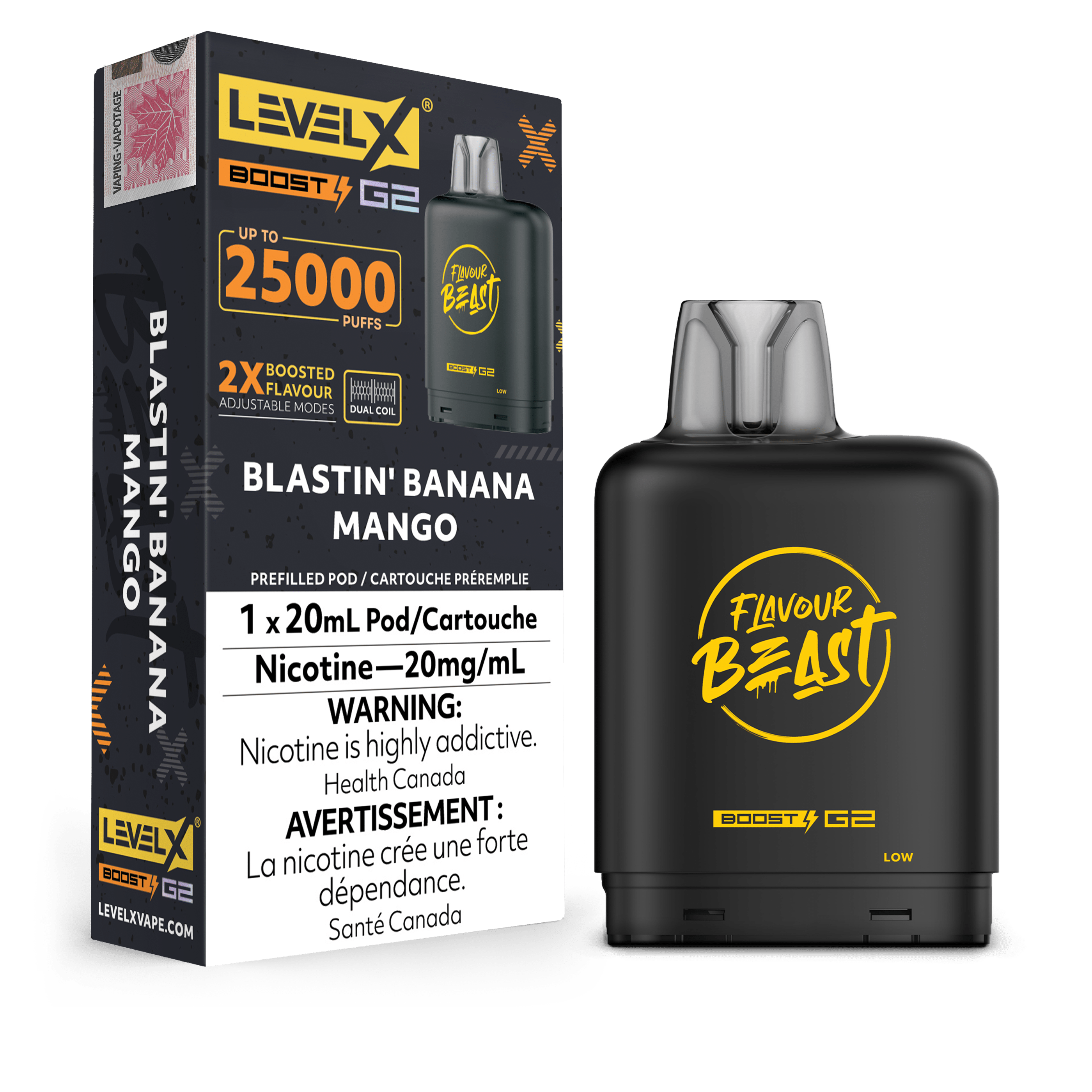 Level X Flavour Beast Boost Pod - Blastin' Banana Mango available on Canada online vape shop