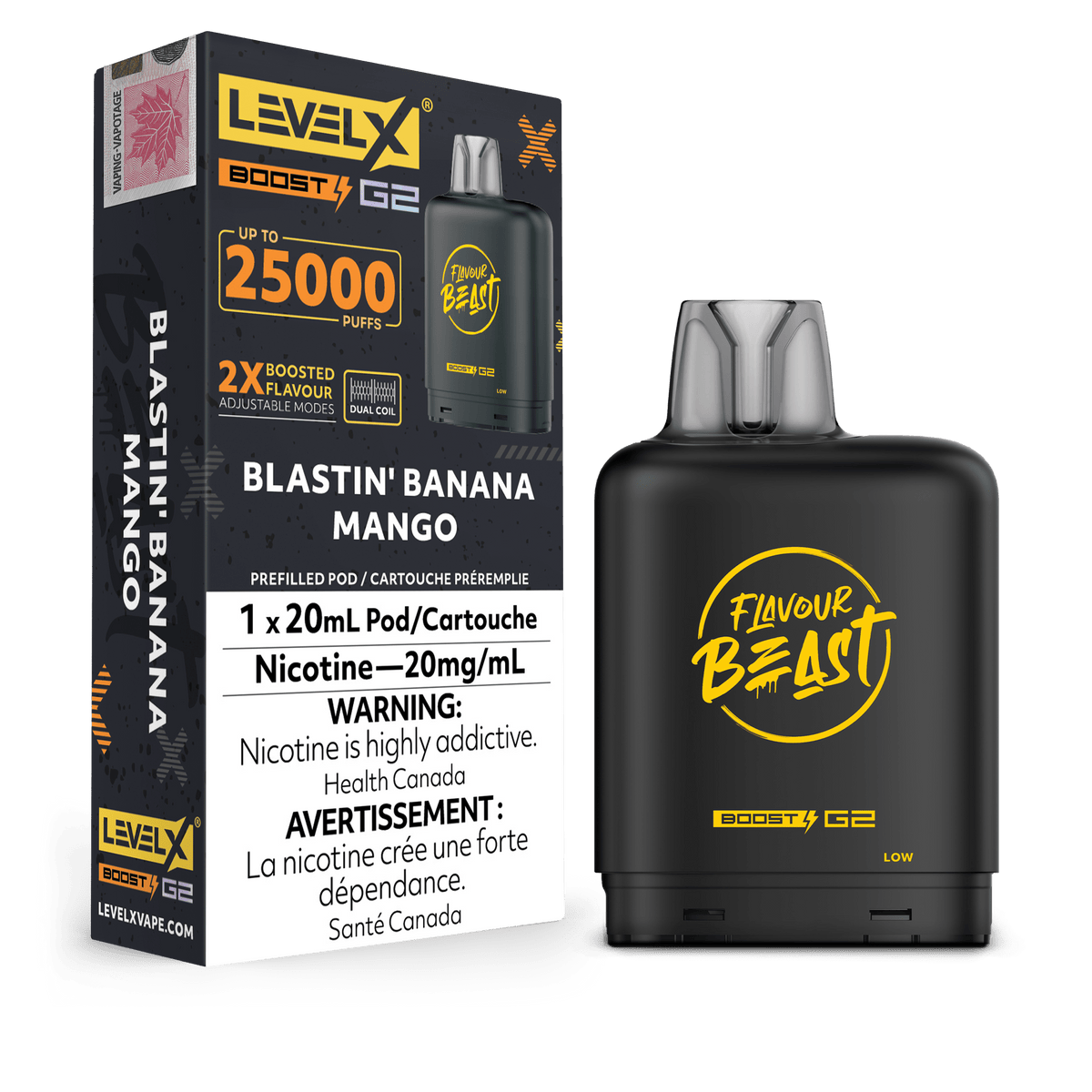 Level X Flavour Beast Boost Pod - Blastin' Banana Mango available on Canada online vape shop