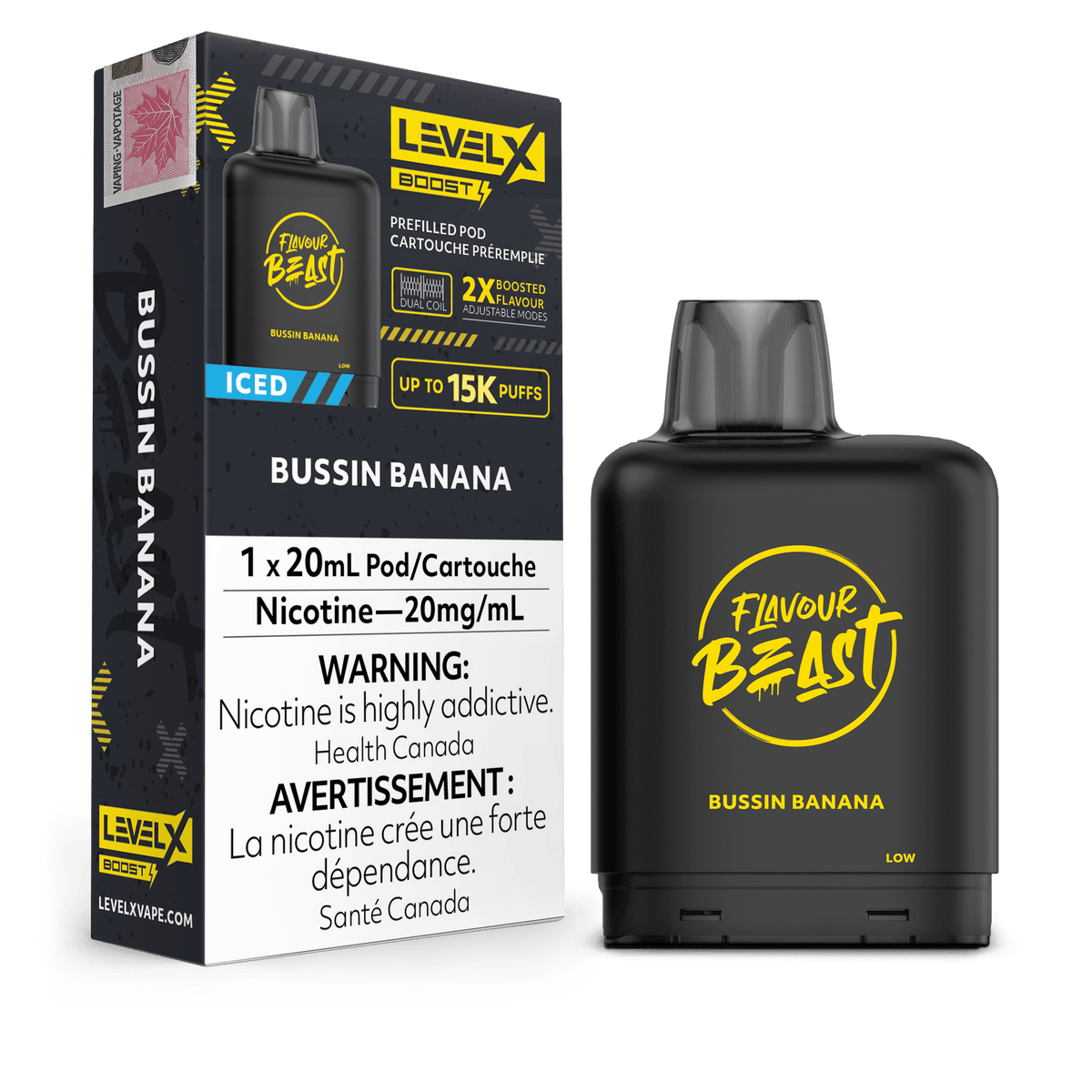 Level X Flavour Beast Boost Pod - Bussin Banana Iced available on Canada online vape shop