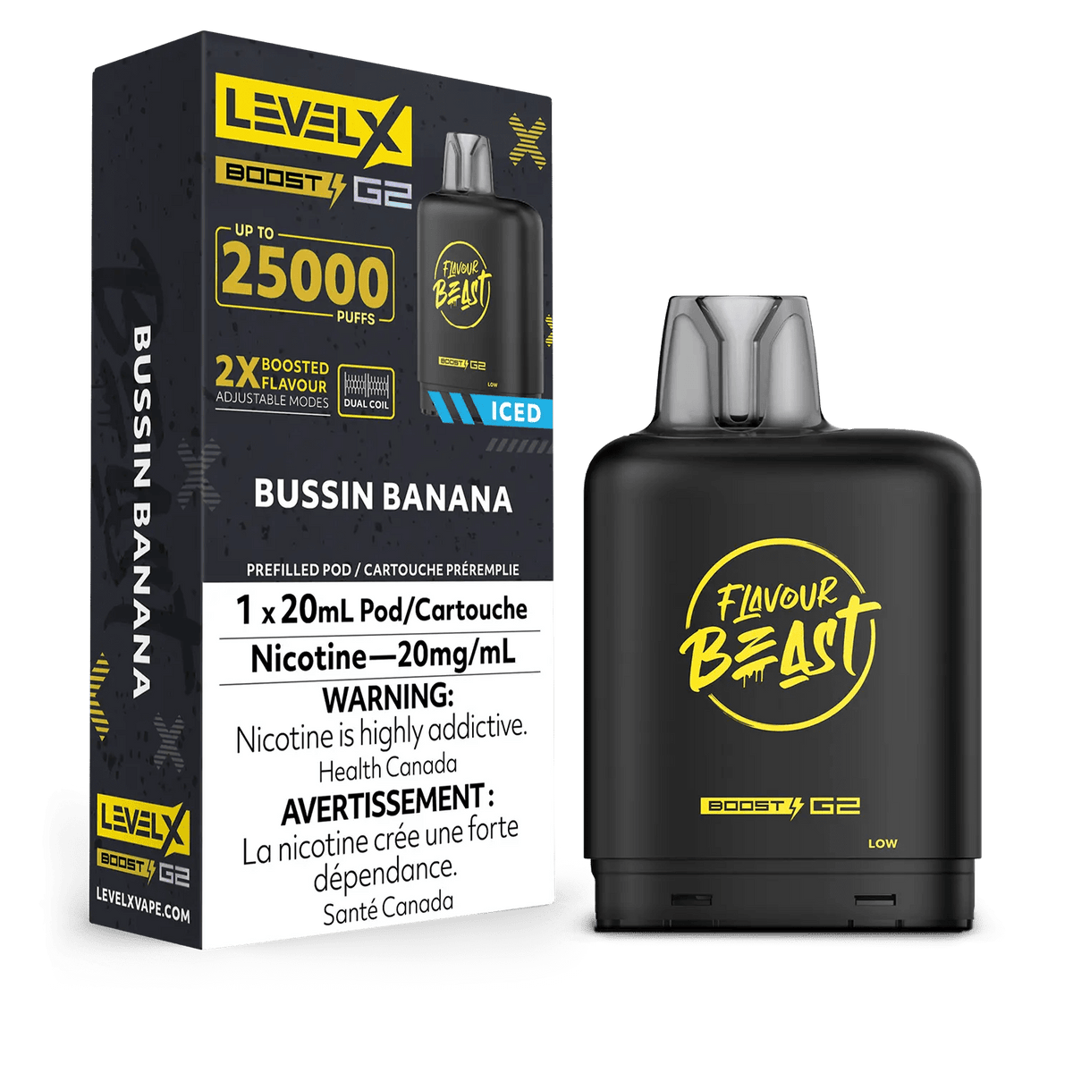 Level X Flavour Beast Boost Pod - Bussin Banana Iced available on Canada online vape shop