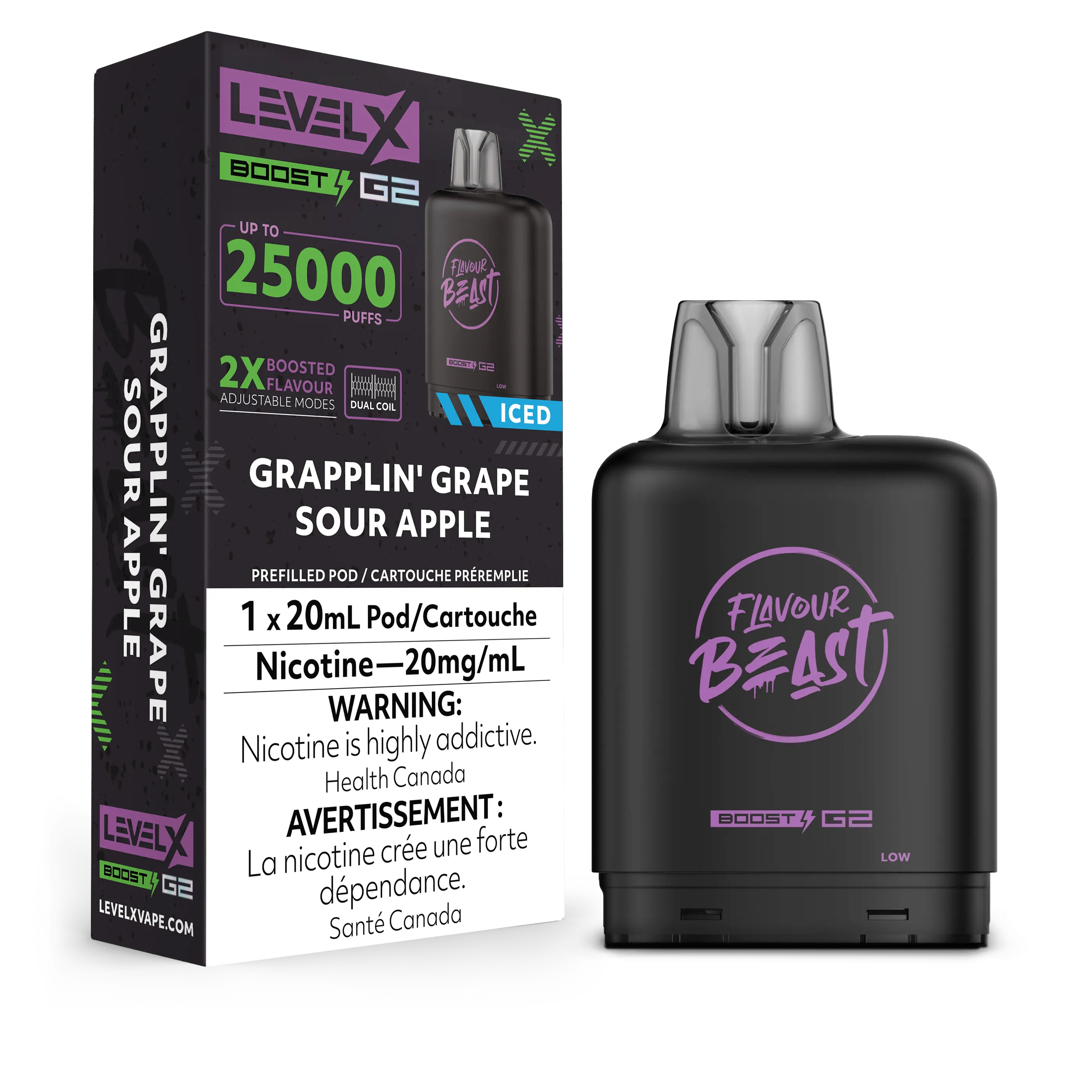 Level X Flavour Beast Boost Pod - Grapplin' Grape Sour Apple available on Canada online vape shop