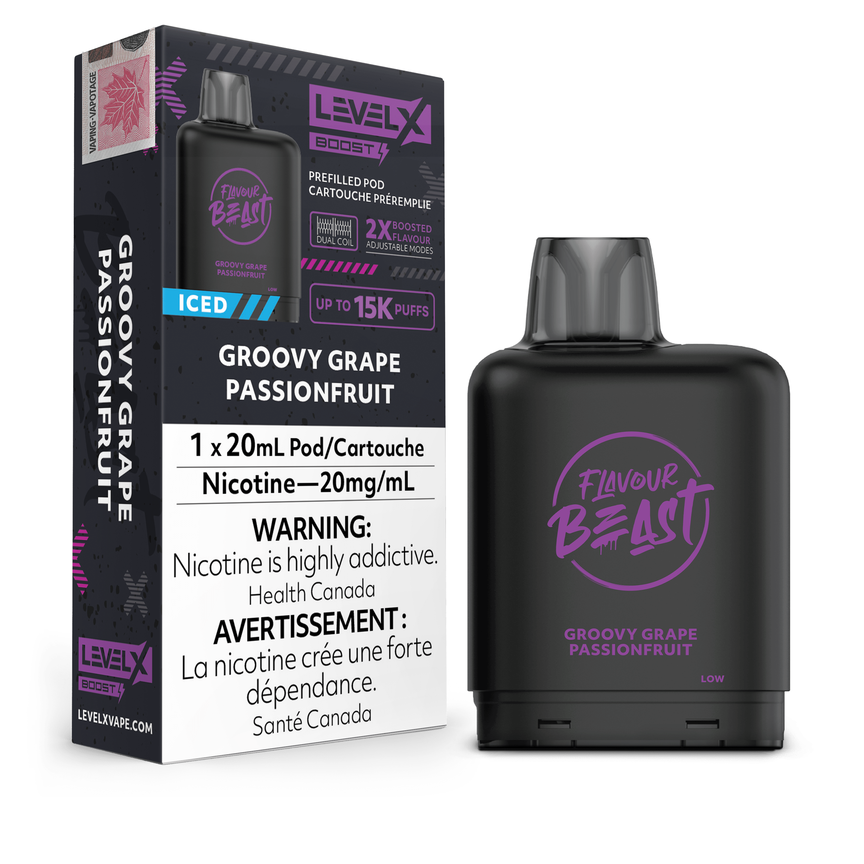 Level X Flavour Beast Boost Pod - Groovy Grape Passionfruit available on Canada online vape shop