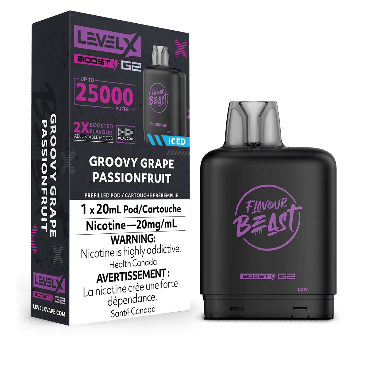 Level X Flavour Beast Boost Pod - Groovy Grape Passionfruit available on Canada online vape shop