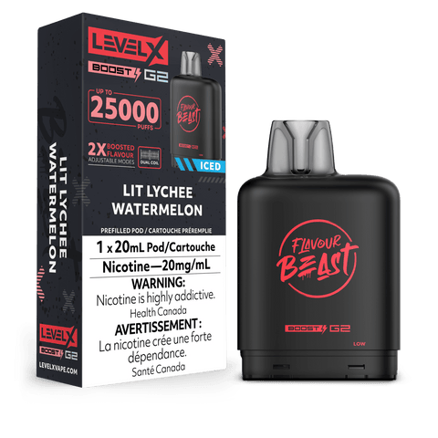 Level X Flavour Beast Boost Pod - Lit Lychee Watermelon Iced available on Canada online vape shop