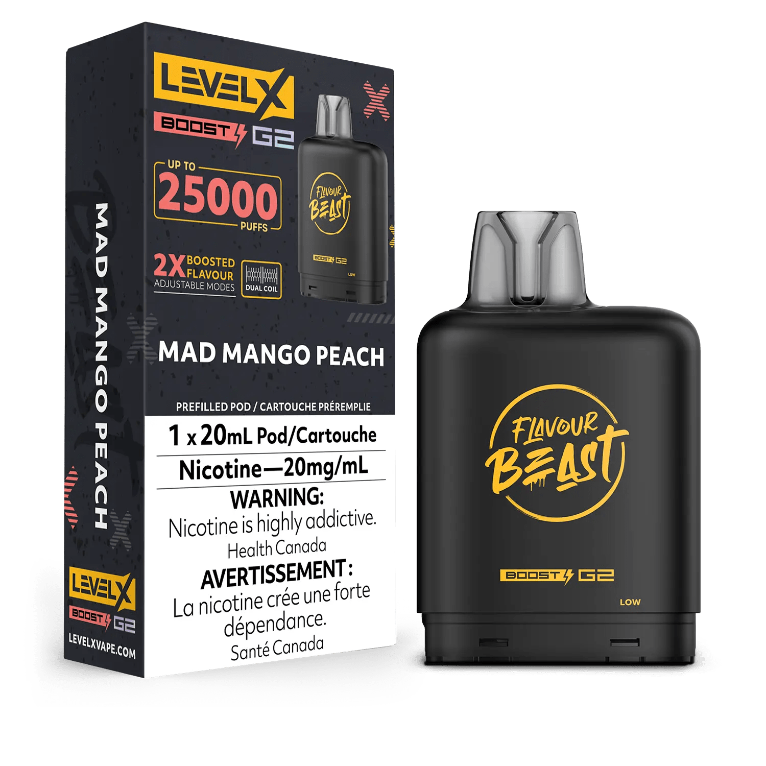 Level X Flavour Beast Boost Pod - Mad Mango Peach available on Canada online vape shop