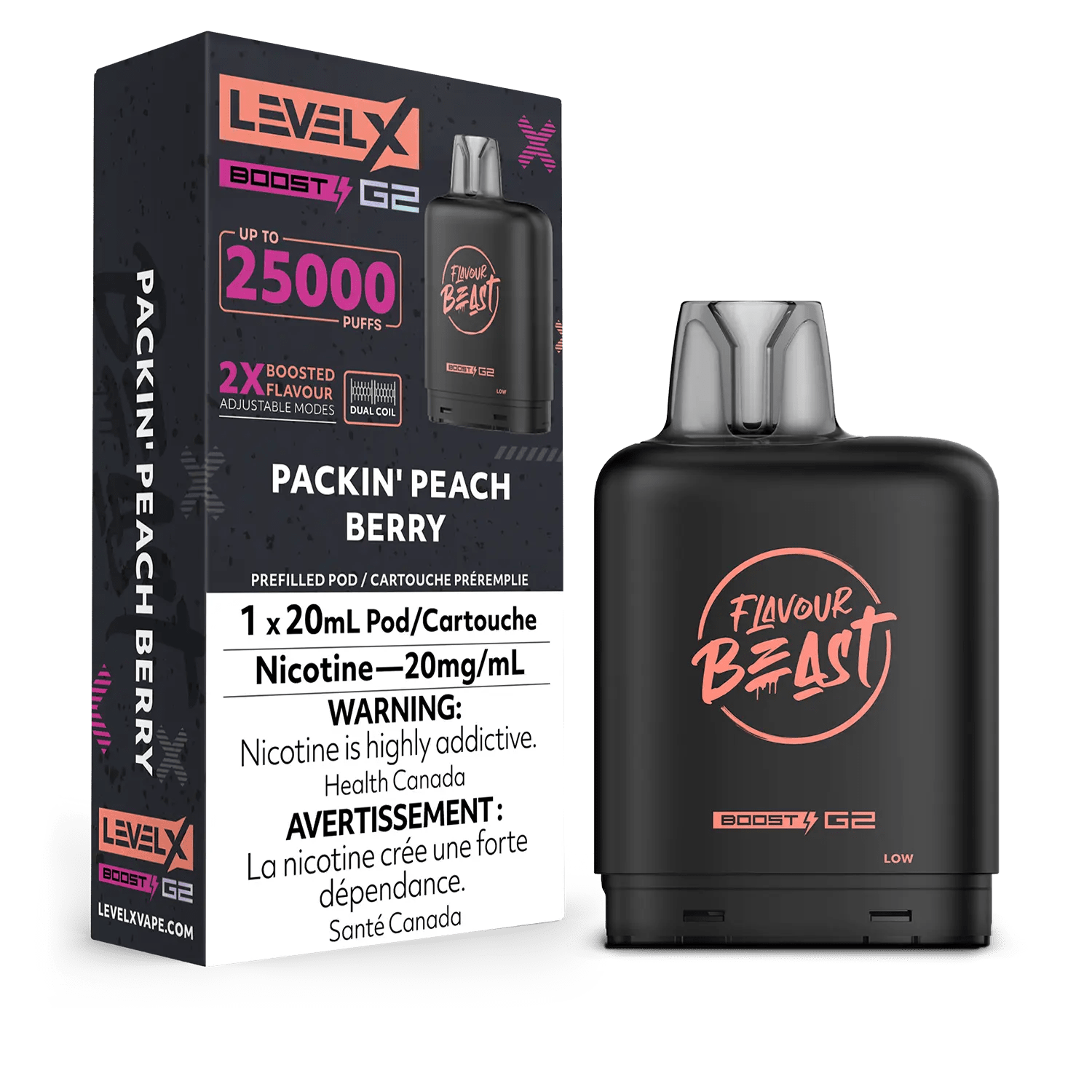 Level X Flavour Beast Boost Pod - Packin' Peach Berry available on Canada online vape shop