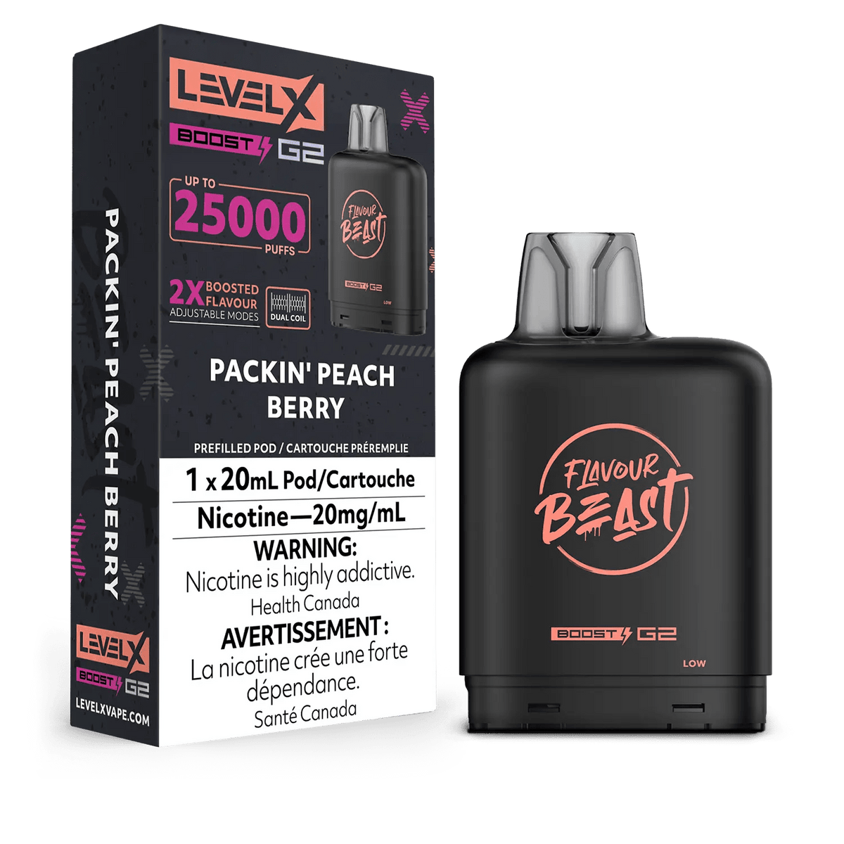 Level X Flavour Beast Boost Pod - Packin' Peach Berry available on Canada online vape shop