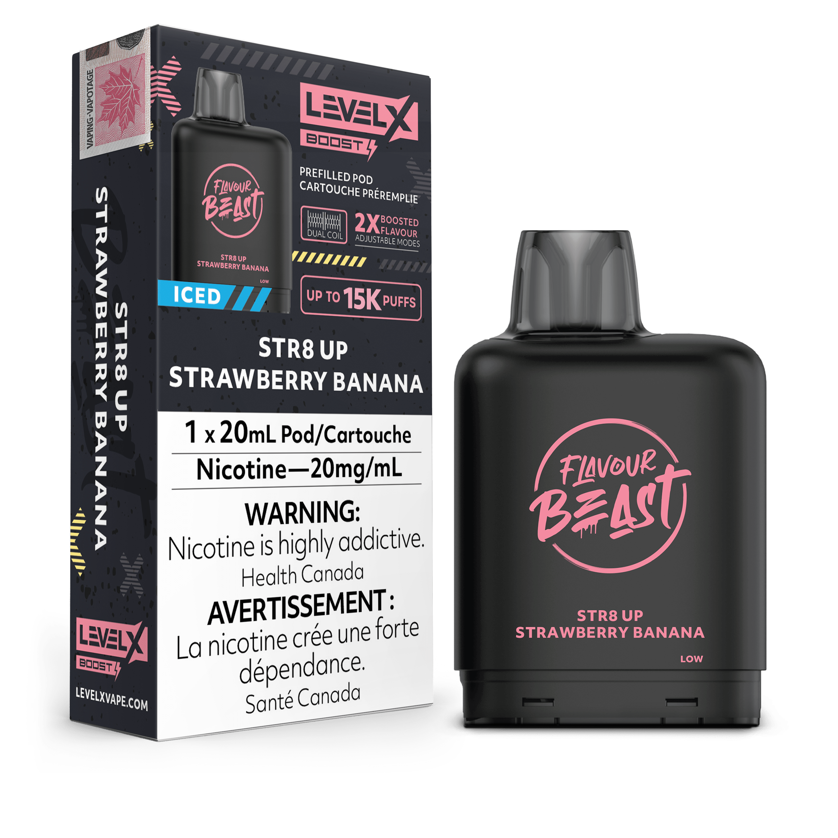 Level X Flavour Beast Boost Pod - STR8 Up Strawberry Banana Iced available on Canada online vape shop