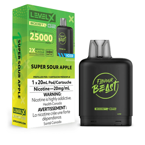 Level X Flavour Beast Boost Pod - Super Sour Apple Iced available on Canada online vape shop