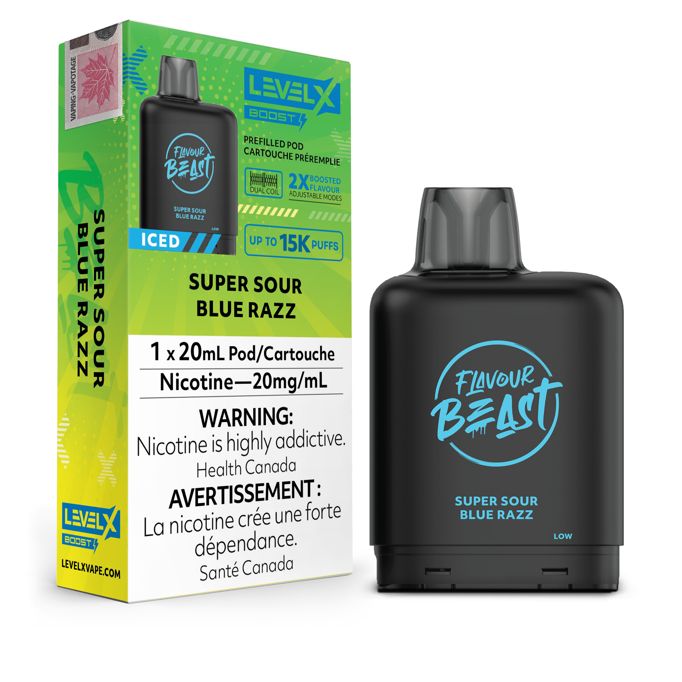 Level X Flavour Beast Boost Pod - Super Sour Blue Razz Iced available on Canada online vape shop