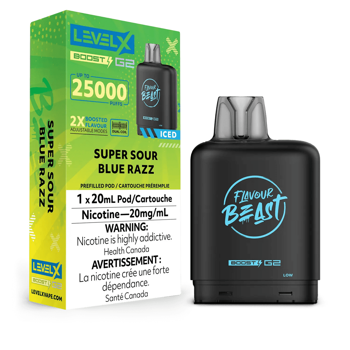 Level X Flavour Beast Boost Pod - Super Sour Blue Razz Iced available on Canada online vape shop