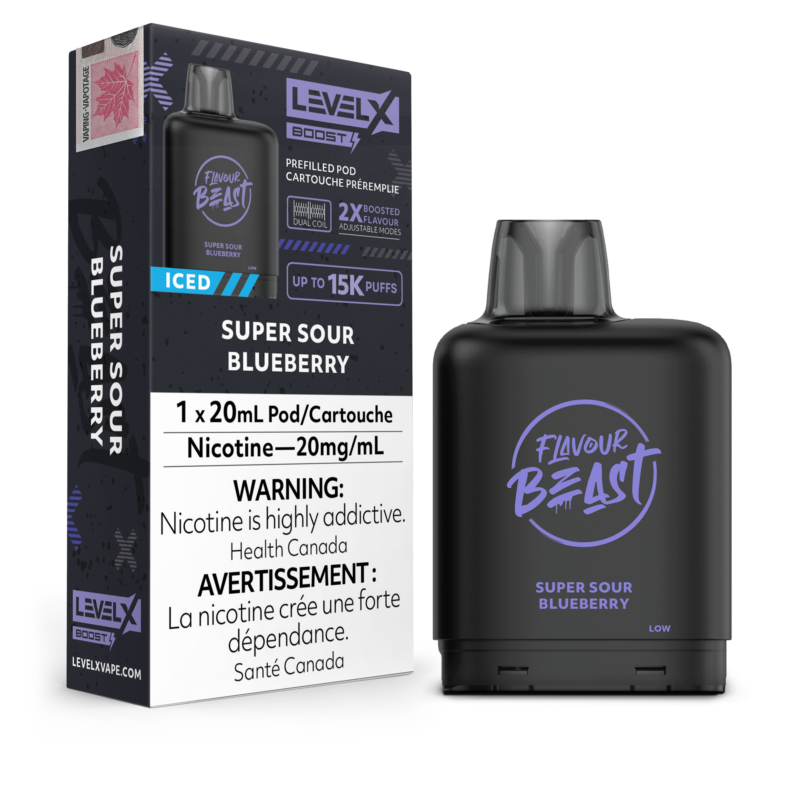 Level X Flavour Beast Boost Pod - Super Sour Blueberry Iced available on Canada online vape shop