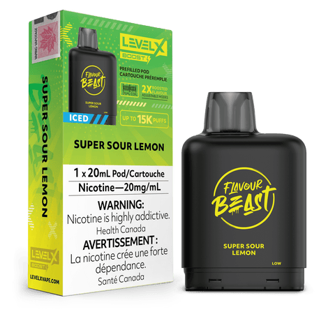 Level X Flavour Beast Boost Pod - Super Sour Lemon Iced available on Canada online vape shop