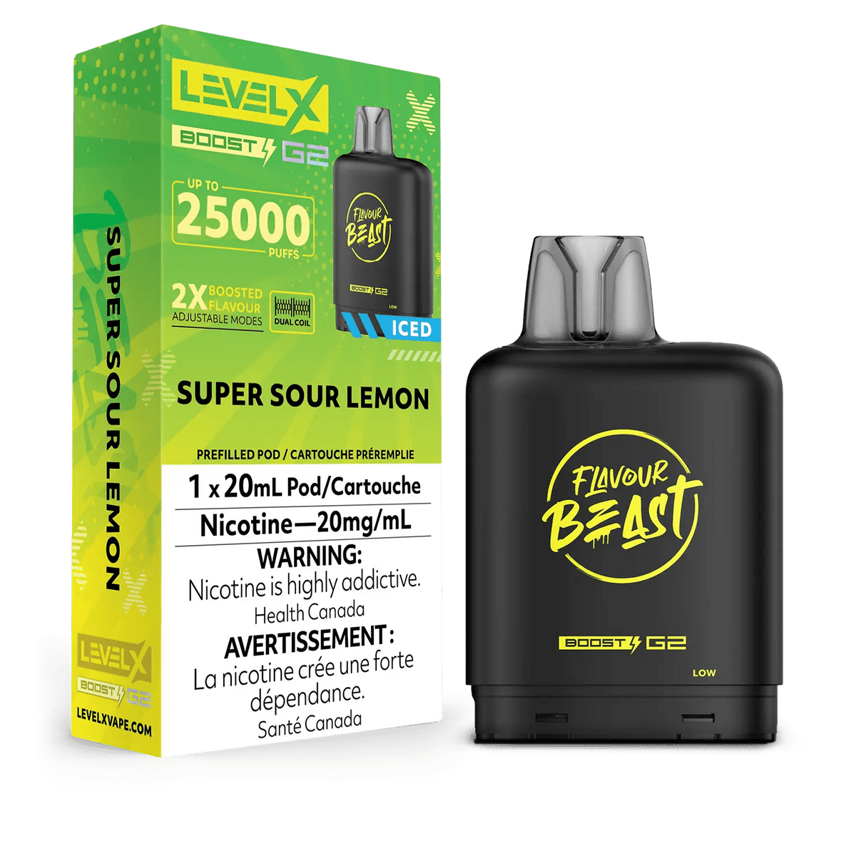 Level X Flavour Beast Boost Pod - Super Sour Lemon Iced available on Canada online vape shop