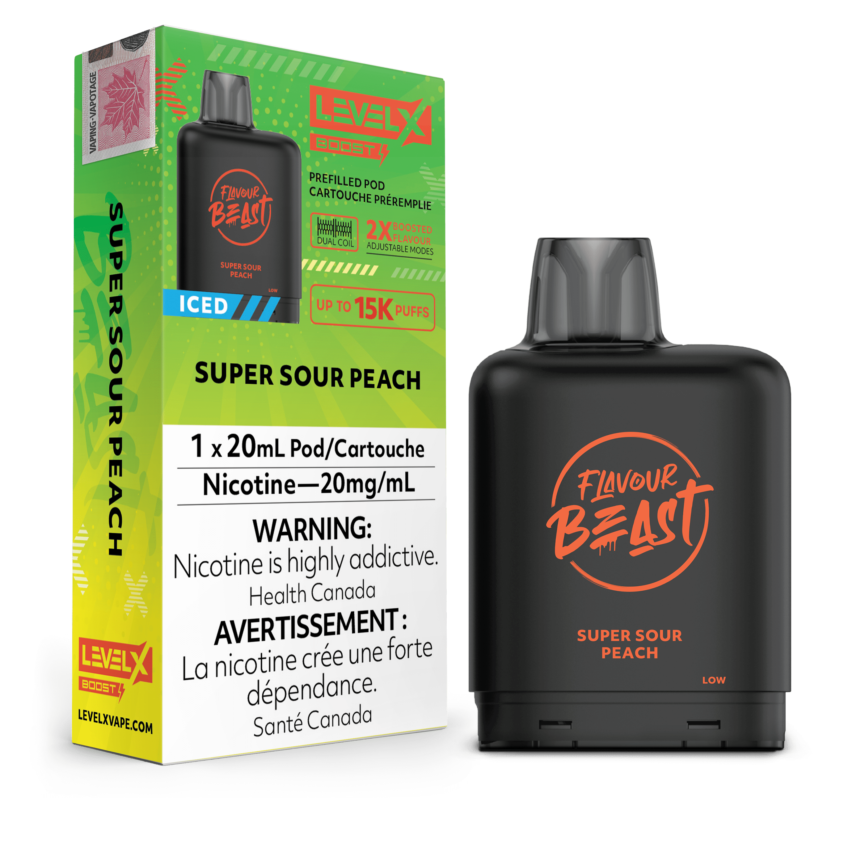 Level X Flavour Beast Boost Pod - Super Sour Peach Iced available on Canada online vape shop