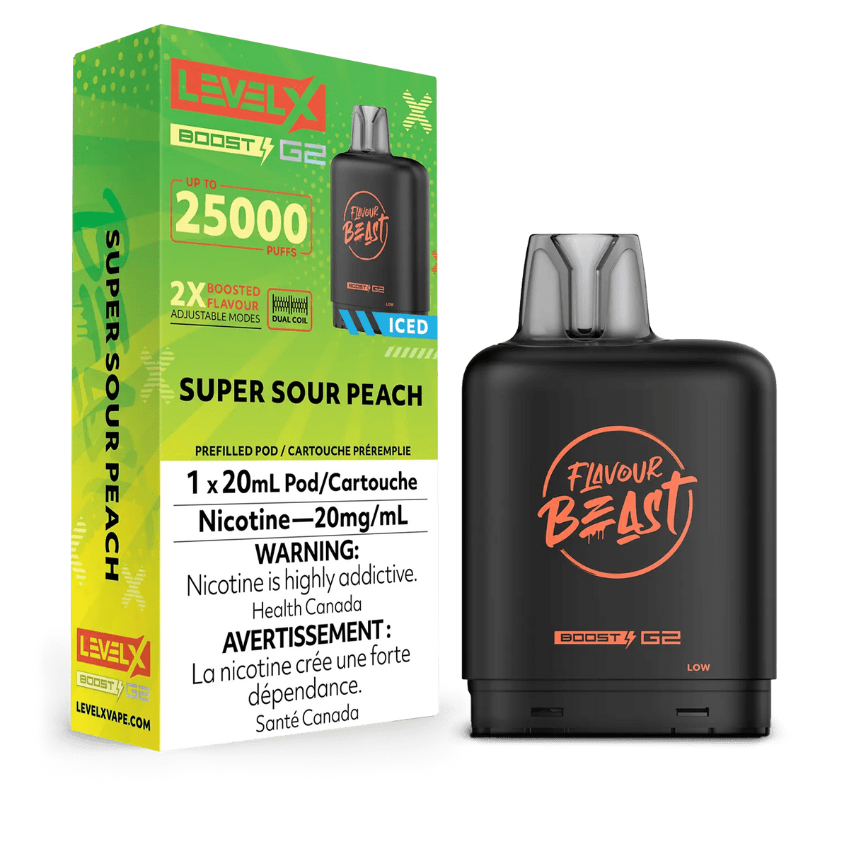 Level X Flavour Beast Boost Pod - Super Sour Peach Iced available on Canada online vape shop