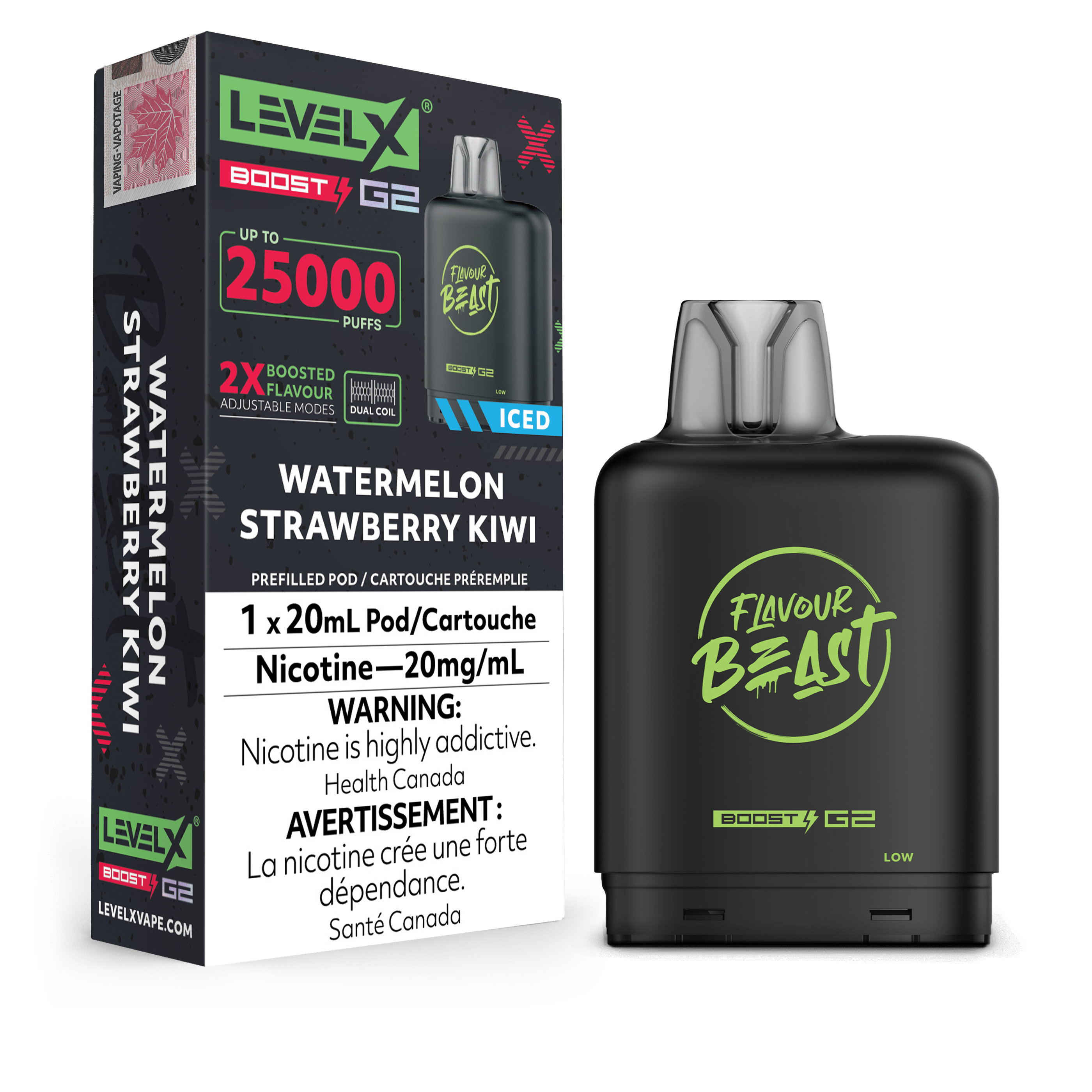 Level X Flavour Beast Boost Pod - Watermelon Strawberry Kiwi Ice available on Canada online vape shop