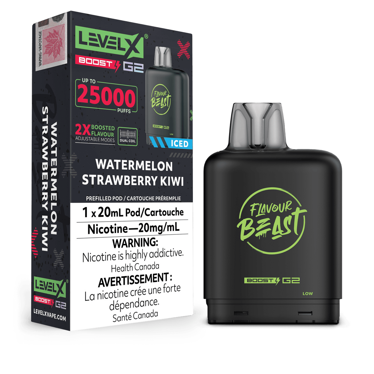 Level X Flavour Beast Boost Pod - Watermelon Strawberry Kiwi Ice available on Canada online vape shop