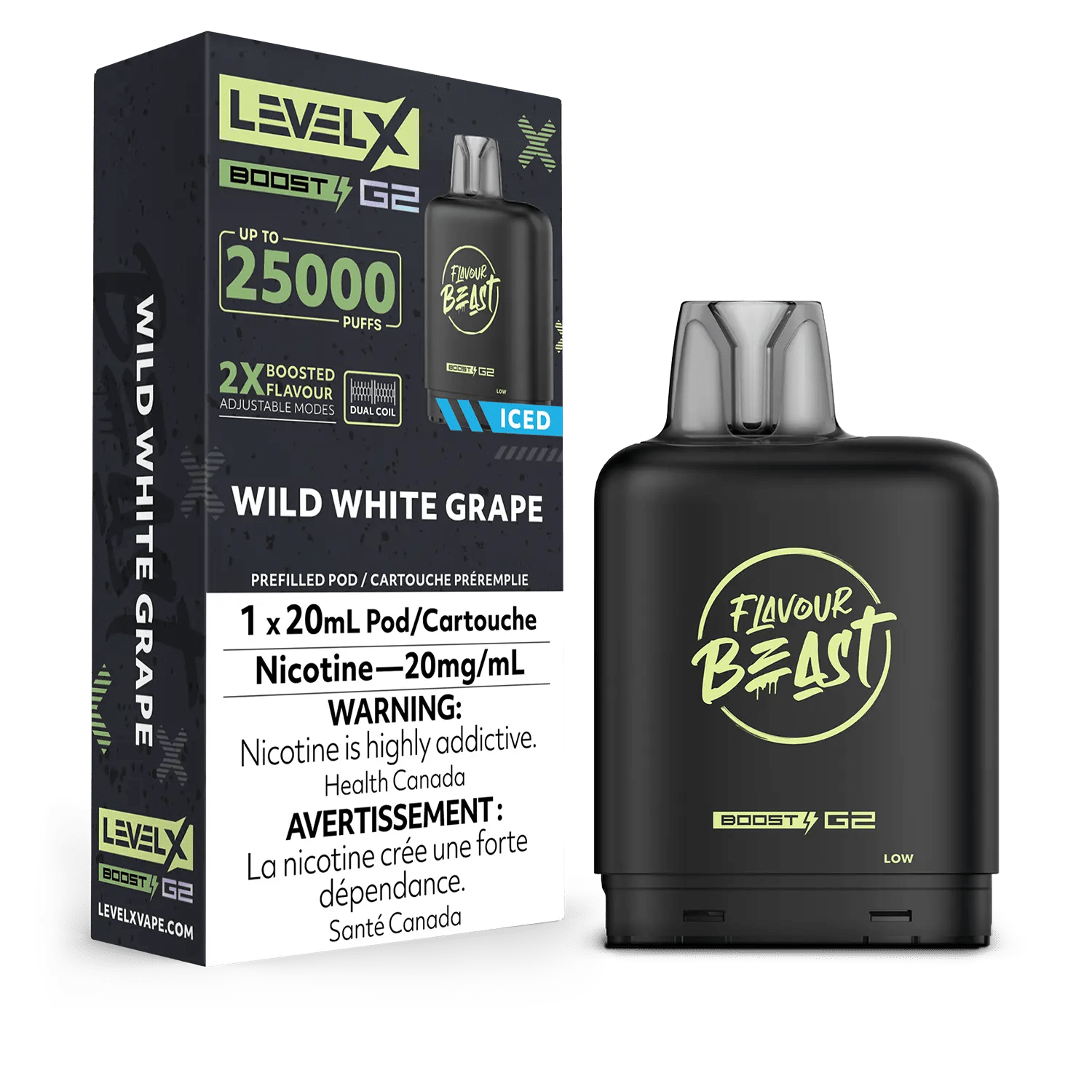 Level X Flavour Beast Boost Pod - Wild White Grape Iced available on Canada online vape shop