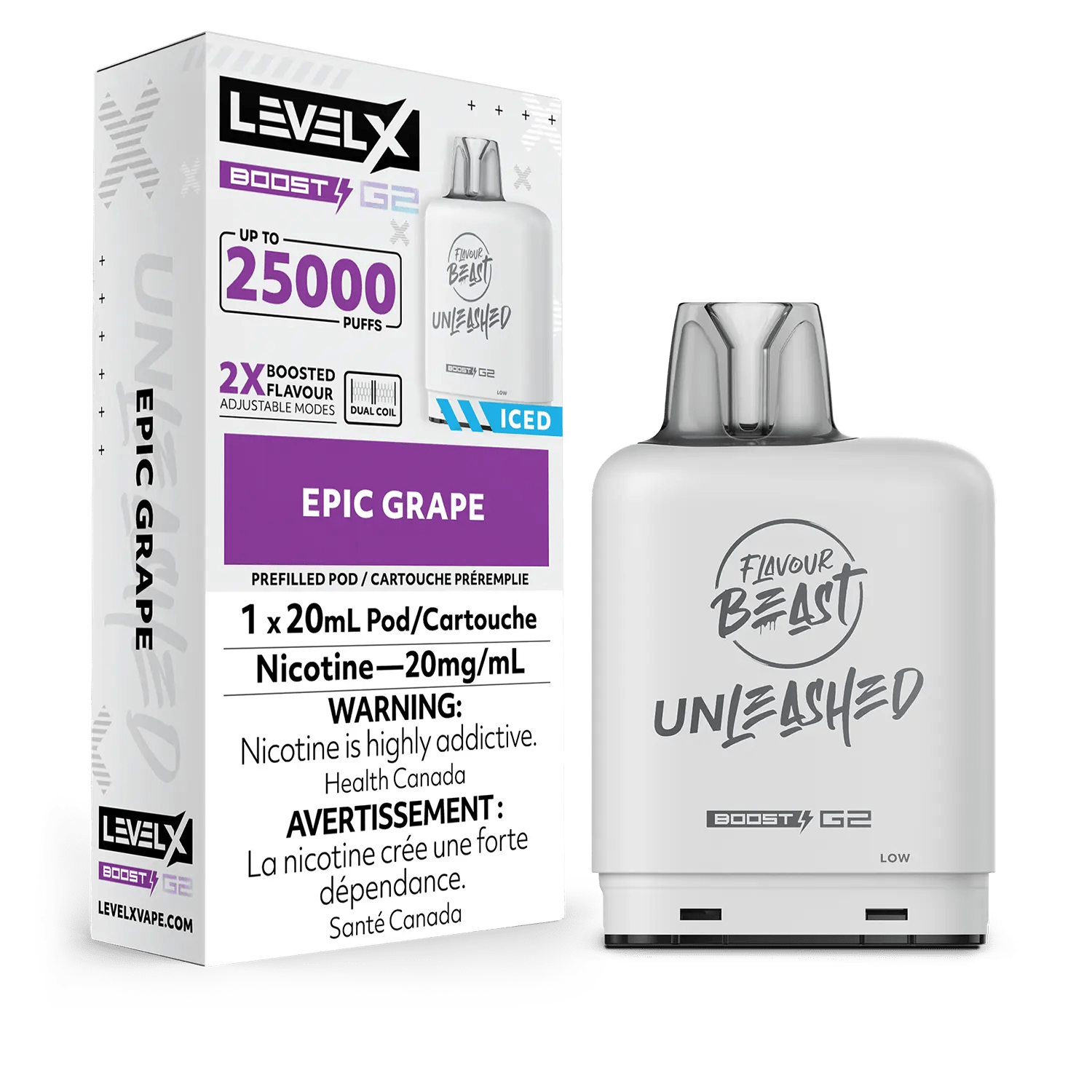 Level X Flavour Beast Unleashed Boost Pod - Epic Grape available on Canada online vape shop