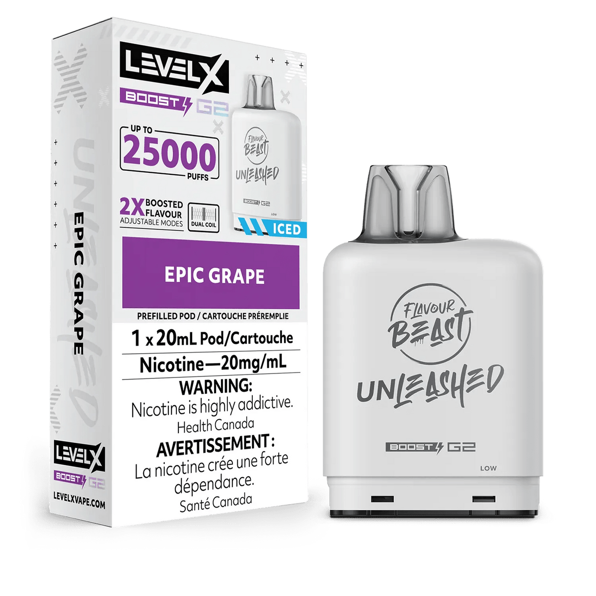 Level X Flavour Beast Unleashed Boost Pod - Epic Grape available on Canada online vape shop