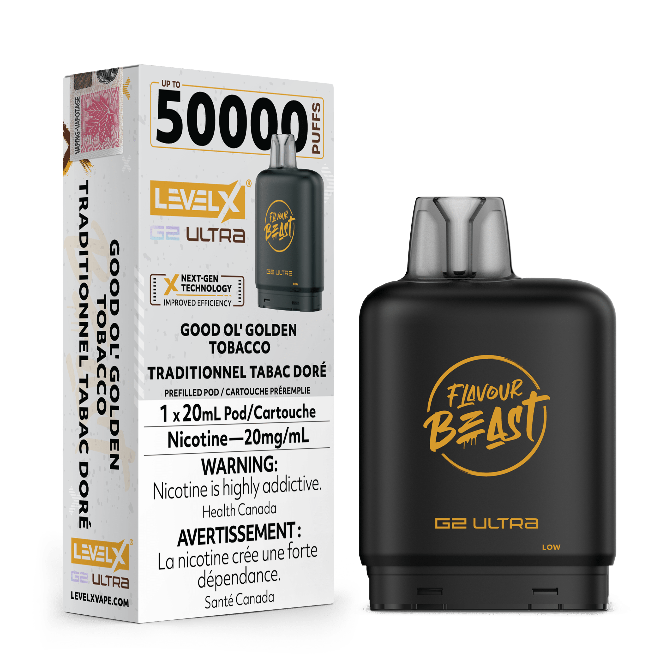 Level X G2 Flavour Beast Ultra Pod - Good Ol' Golden Tobacco available on Canada online vape shop