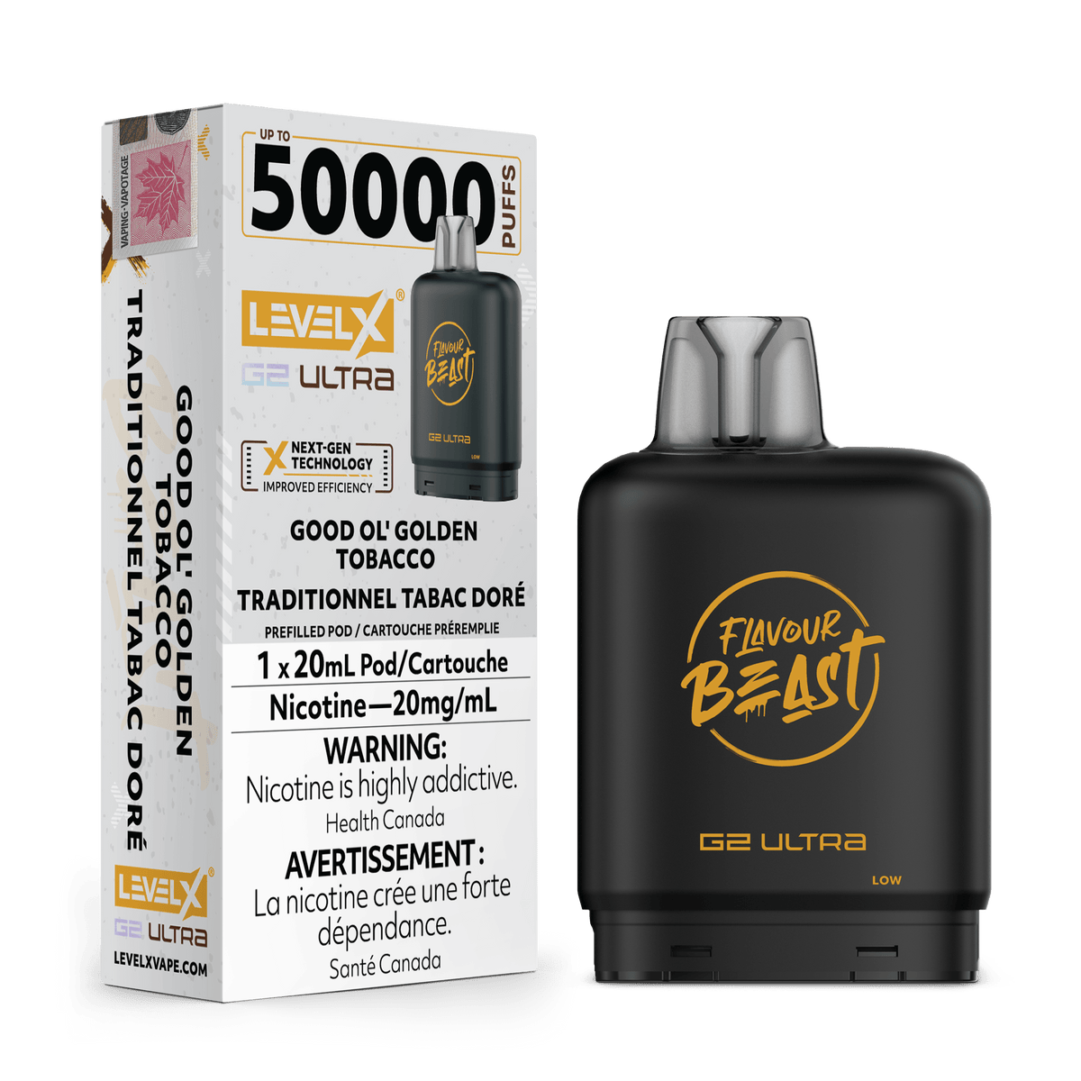 Level X G2 Flavour Beast Ultra Pod - Good Ol' Golden Tobacco available on Canada online vape shop