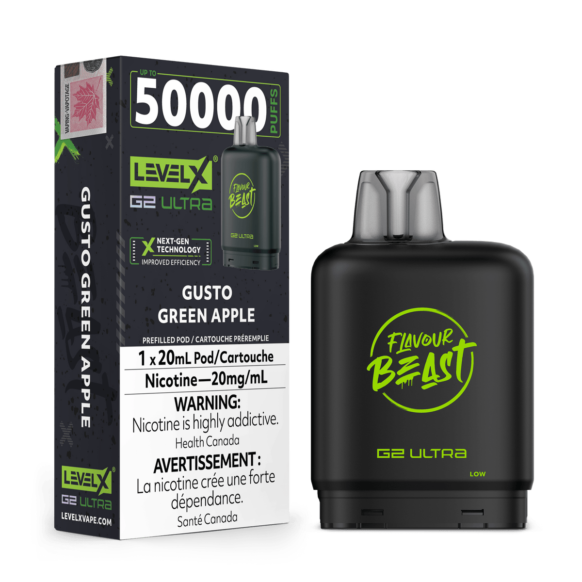 Level X G2 Flavour Beast Ultra Pod - Gusto Green Apple available on Canada online vape shop