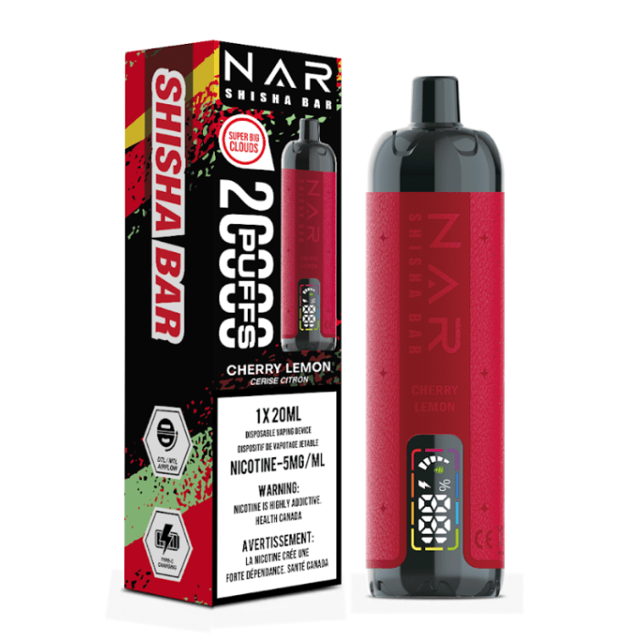 NAR Shisha Bar 20K - Cherry Lemon Disposable Vape available on Canada online vape shop