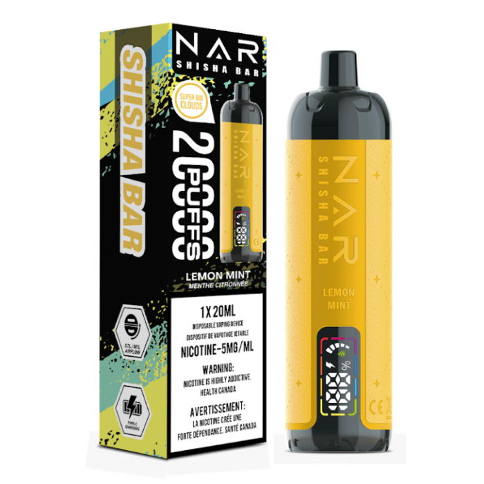 NAR Shisha Bar 20K - Lemon Mint Disposable Vape available on Canada online vape shop