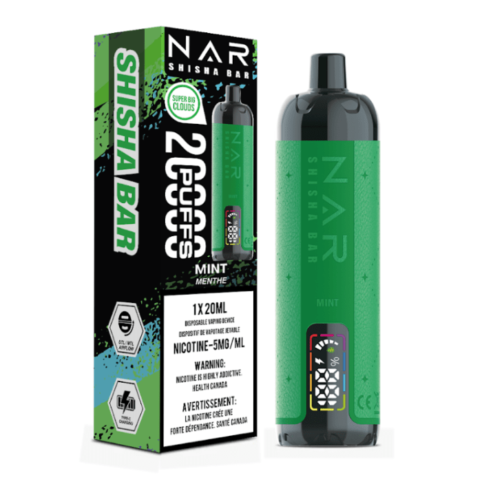 NAR Shisha Bar 20K - Mint Disposable Vape available on Canada online vape shop