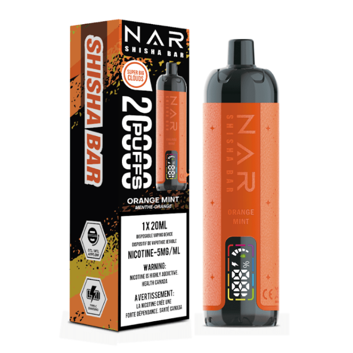 NAR Shisha Bar 20K - Orange Mint Disposable Vape available on Canada online vape shop