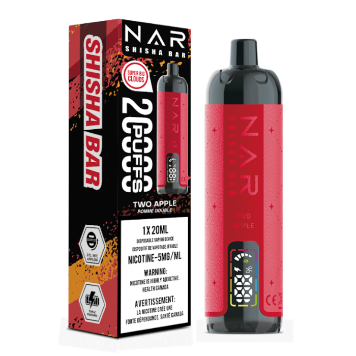 NAR Shisha Bar 20K - Two Apple Disposable Vape available on Canada online vape shop