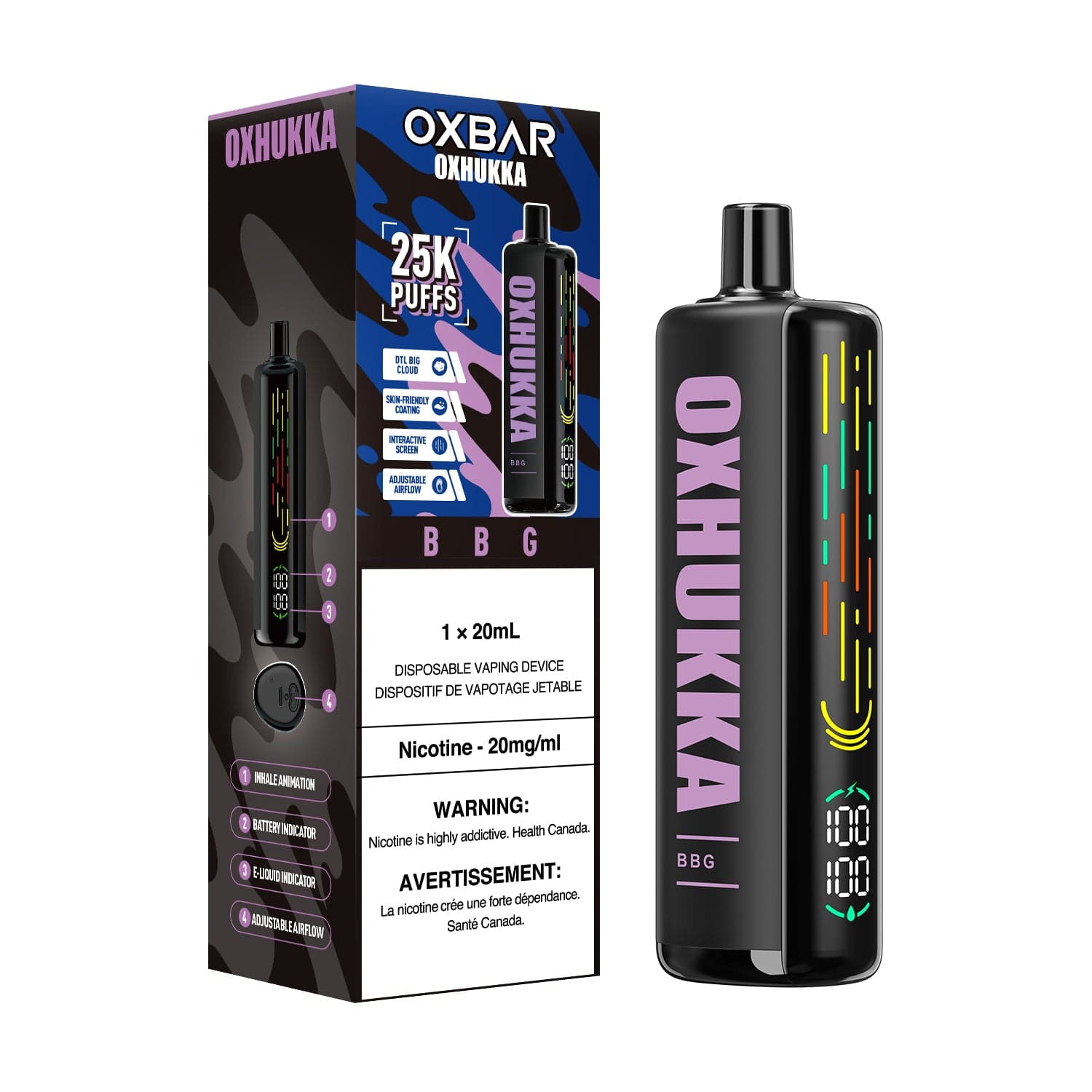 Oxbar Oxhukka - BBG Disposable Vape available on Canada online vape shop