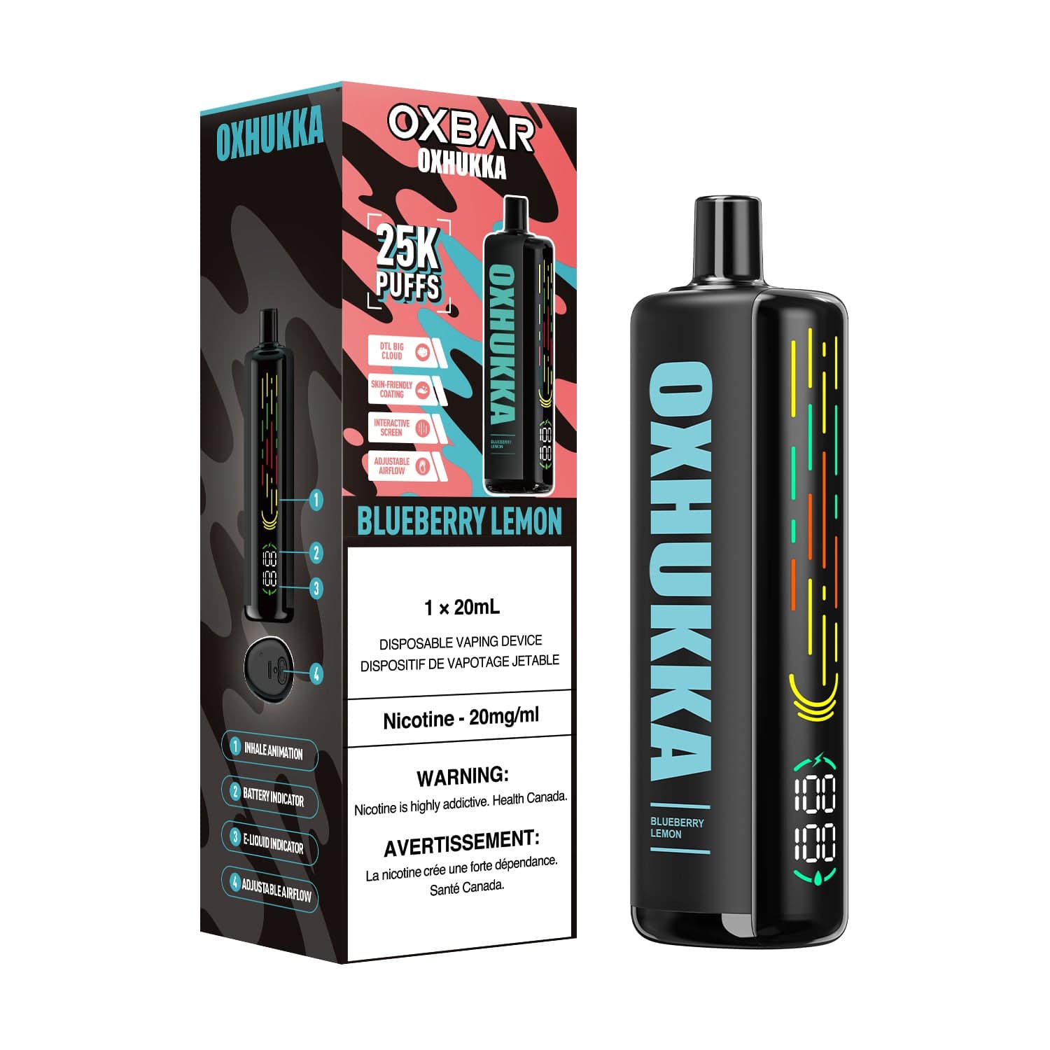 Oxbar Oxhukka - Blueberry Lemon Disposable Vape available on Canada online vape shop