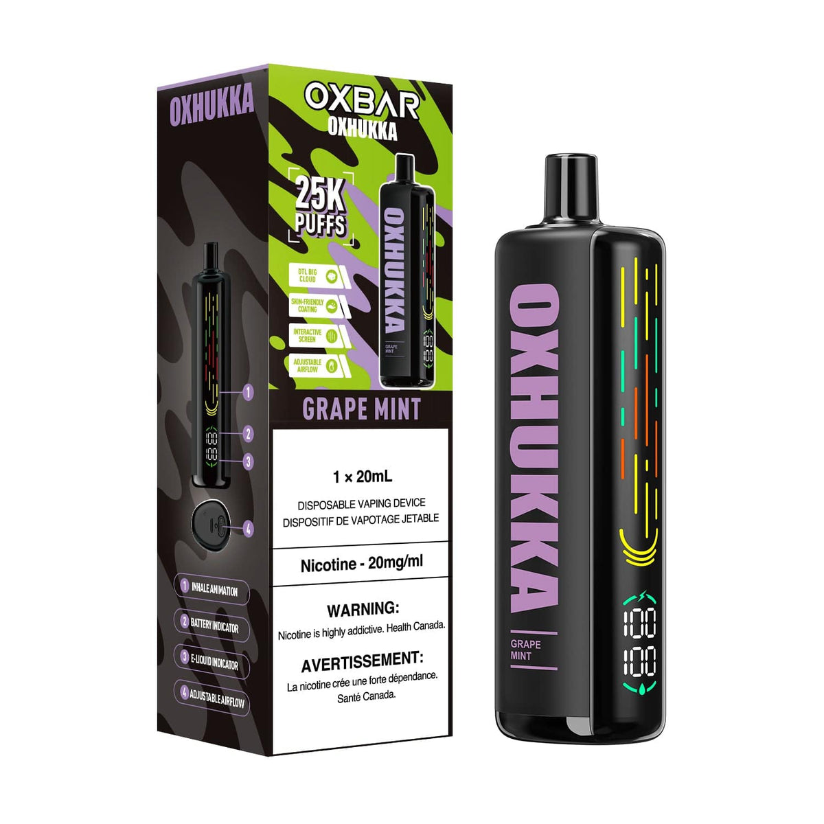 Oxbar Oxhukka - Grape Mint Disposable Vape available on Canada online vape shop