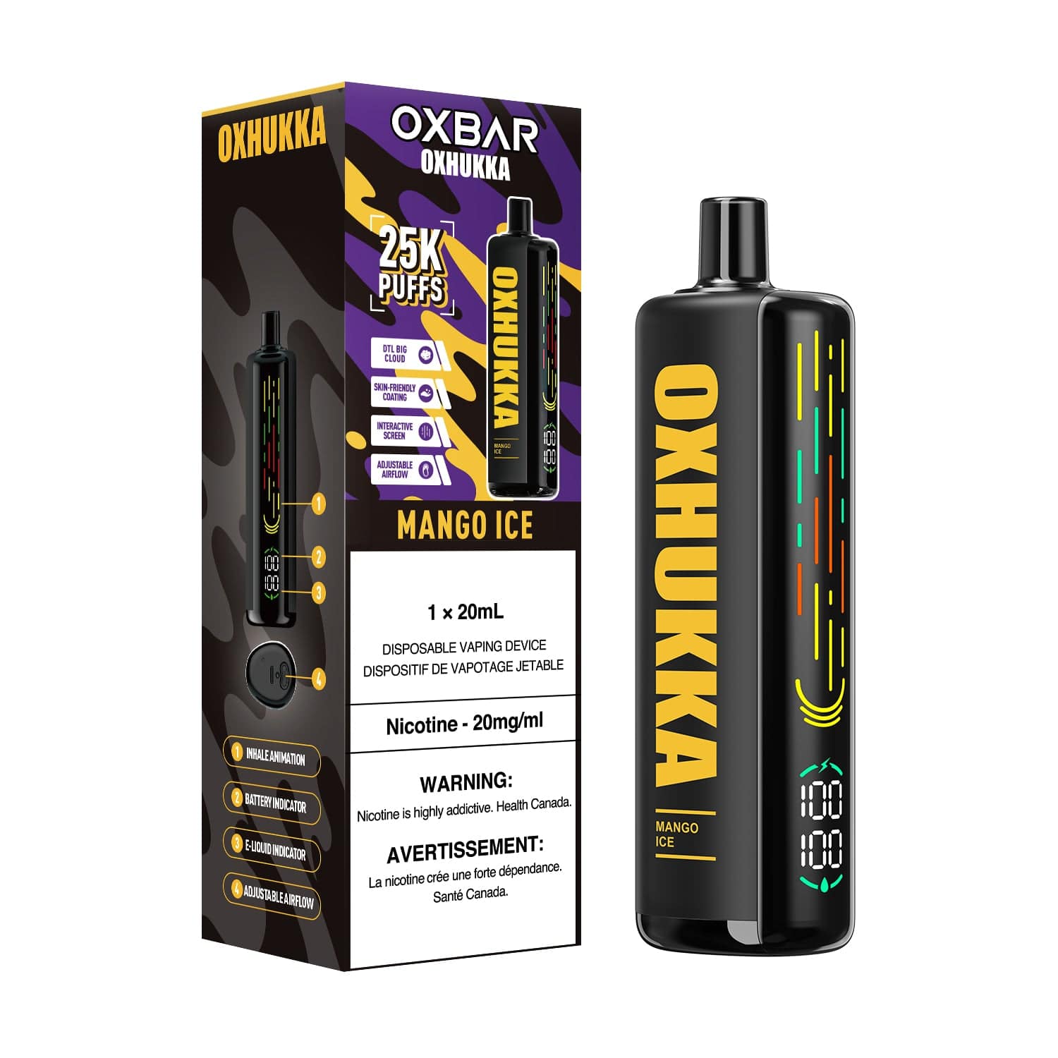 Oxbar Oxhukka - Mango Ice Disposable Vape available on Canada online vape shop