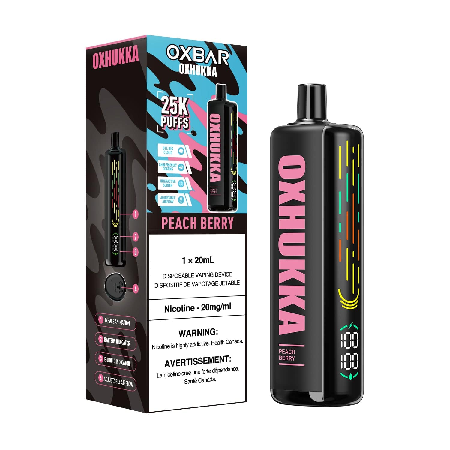 Oxbar Oxhukka - Peach Berry Disposable Vape available on Canada online vape shop