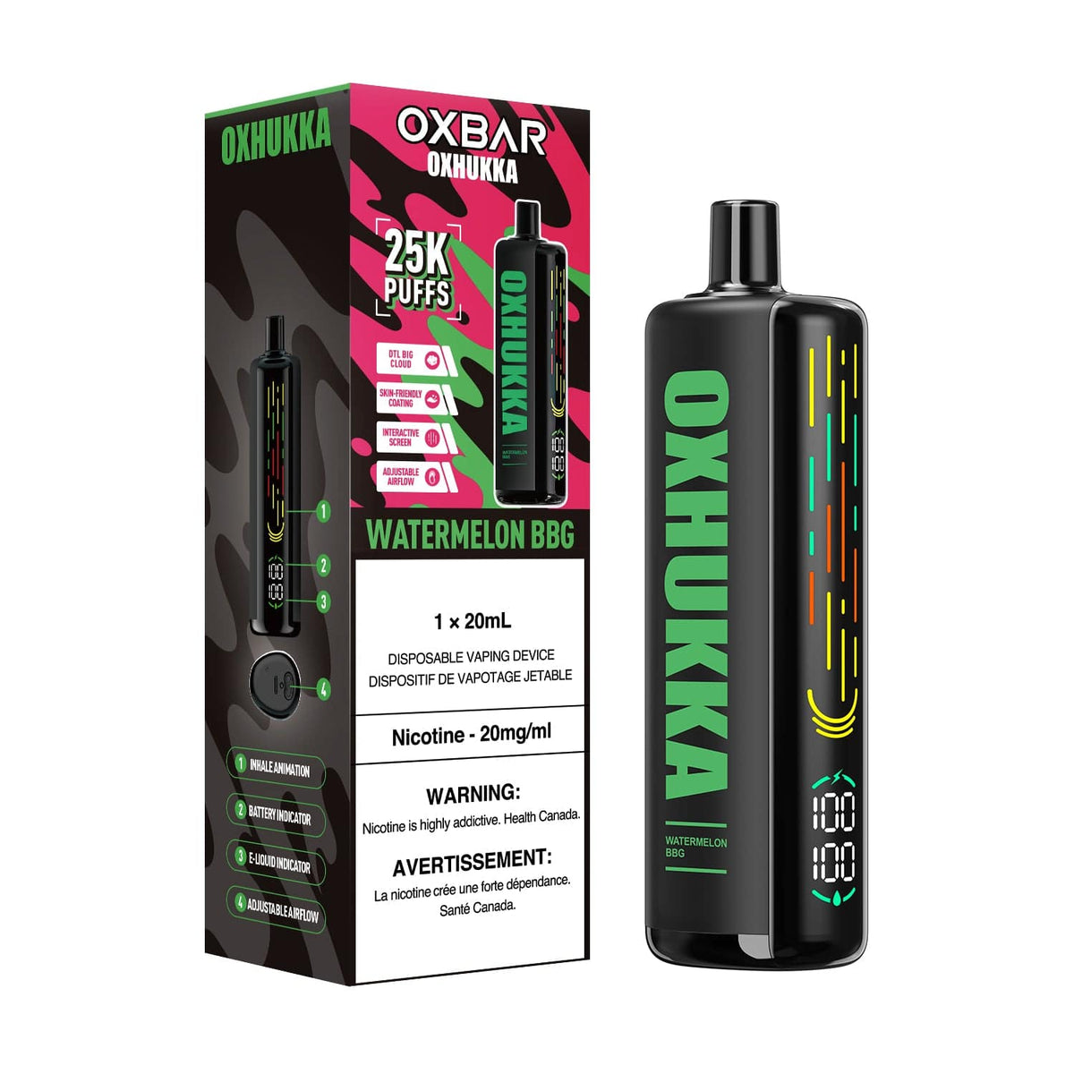 Oxbar Oxhukka - Watermelon BBG Disposable Vape available on Canada online vape shop