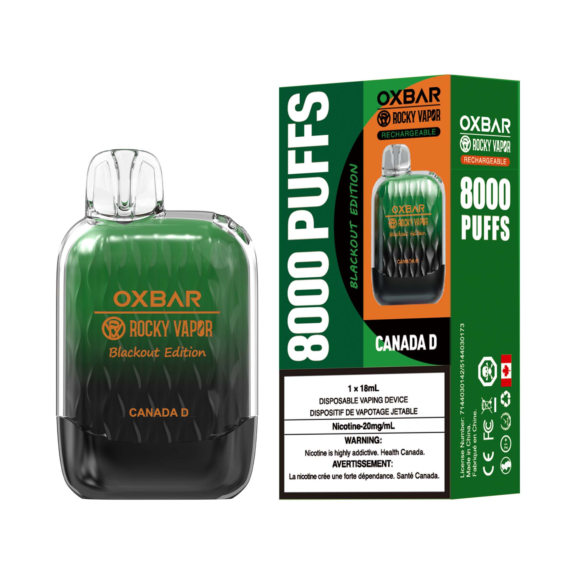 OXBAR x Rocky Vapor G8000 - Canada D Disposable Vape available on Canada online vape shop