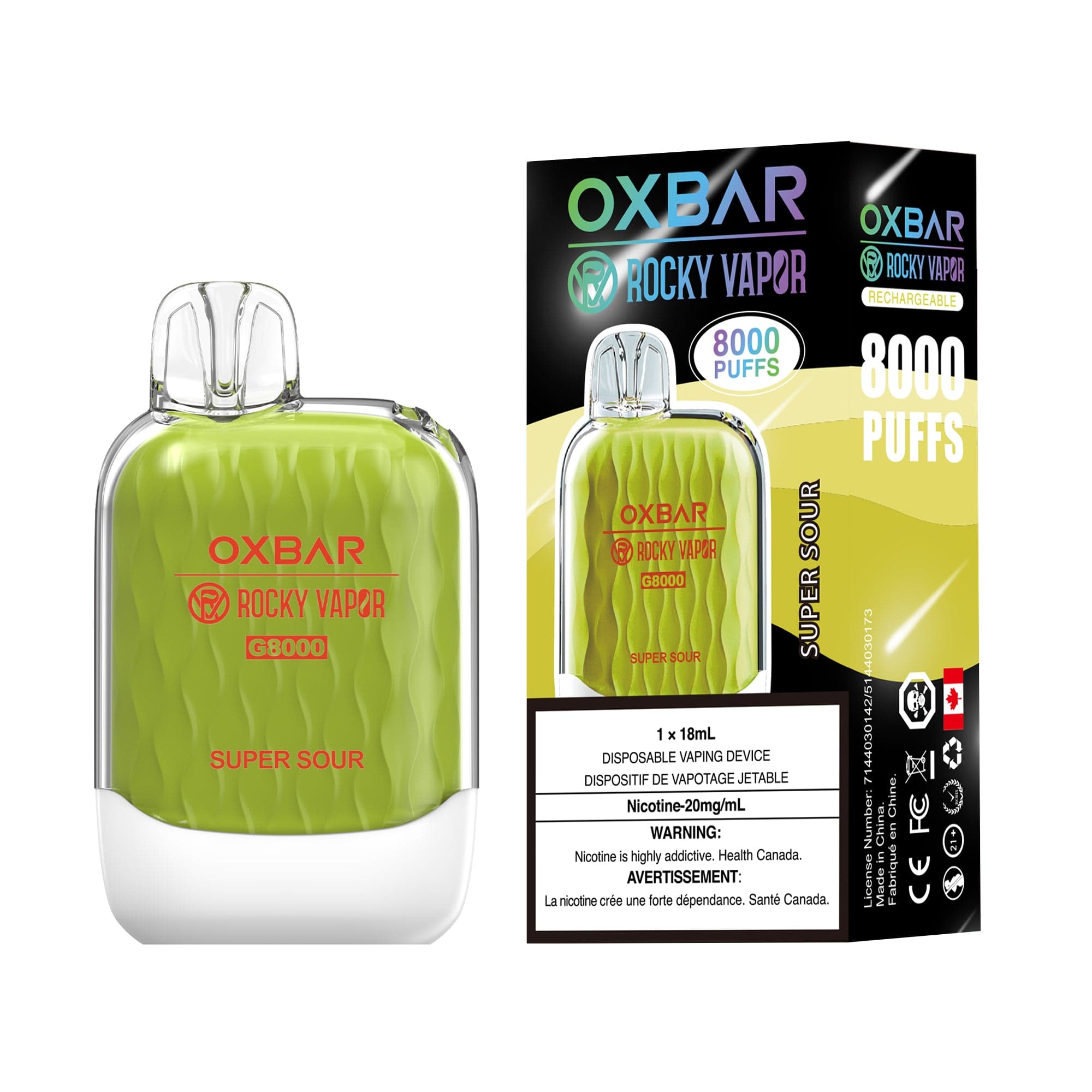 OXBAR x Rocky Vapor G8000 - Super Sour Disposable Vape available on Canada online vape shop