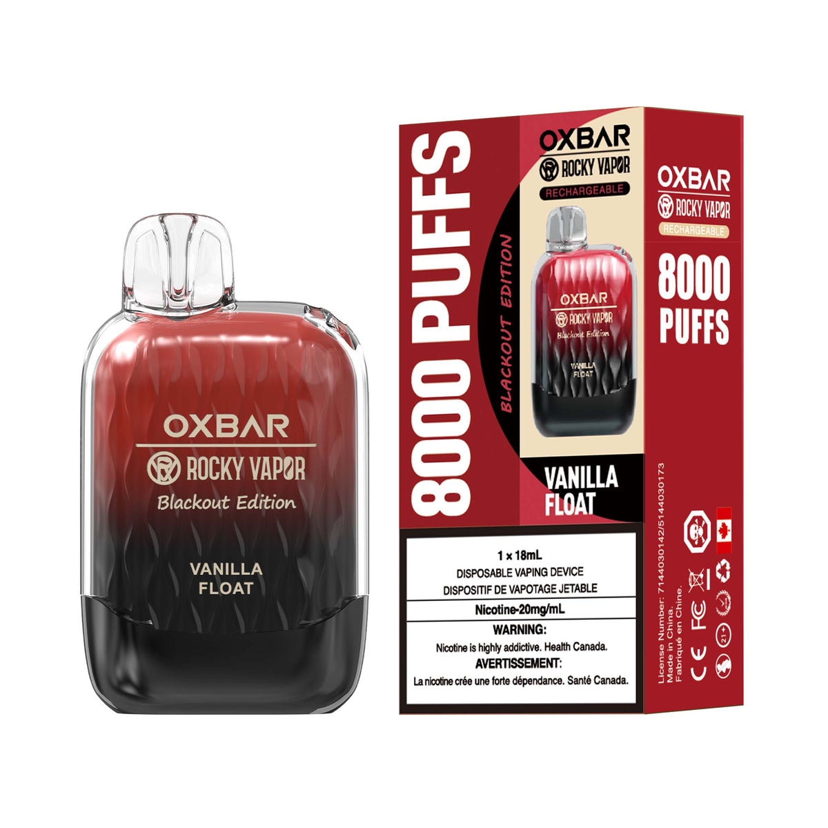 OXBAR x Rocky Vapor G8000 - Vanilla Float Disposable Vape available on Canada online vape shop