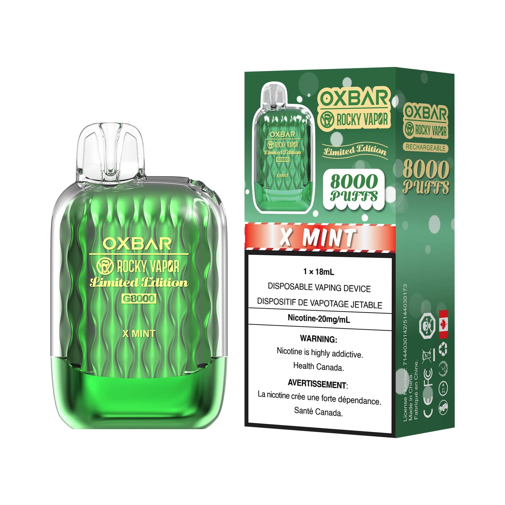 OXBAR x Rocky Vapor G8000 - X Mint Disposable Vape available on Canada online vape shop