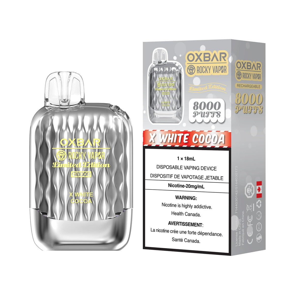 OXBAR x Rocky Vapor G8000 - X White Cocoa Disposable Vape available on Canada online vape shop
