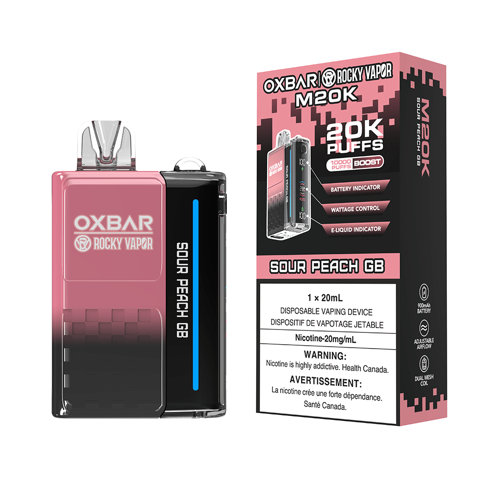 OXBAR x Rocky Vapor M20K - Sour Peach GB Disposable Vape available on Canada online vape shop