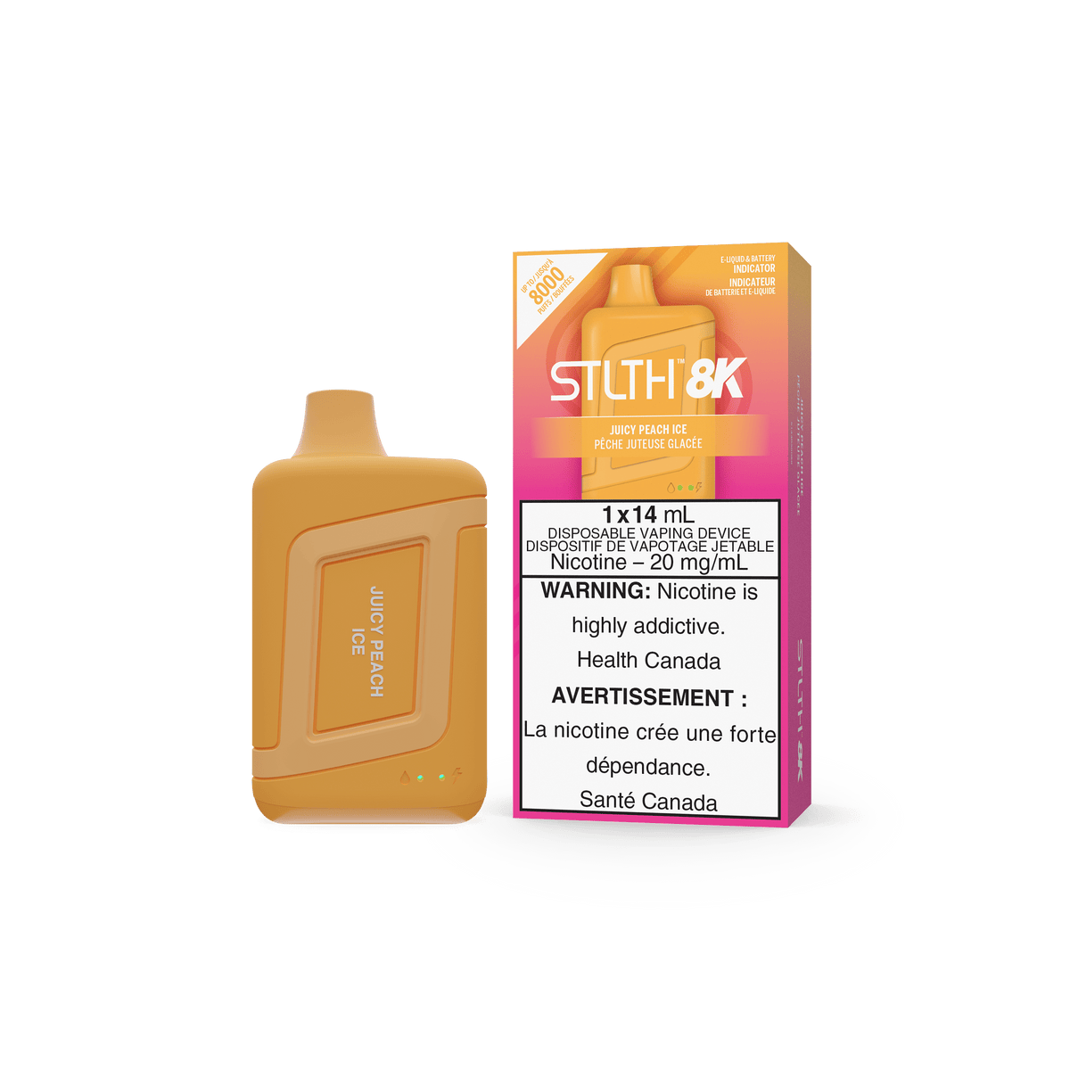 STLTH 8K - Juicy Peach Ice Disposable Vape available on Canada online vape shop