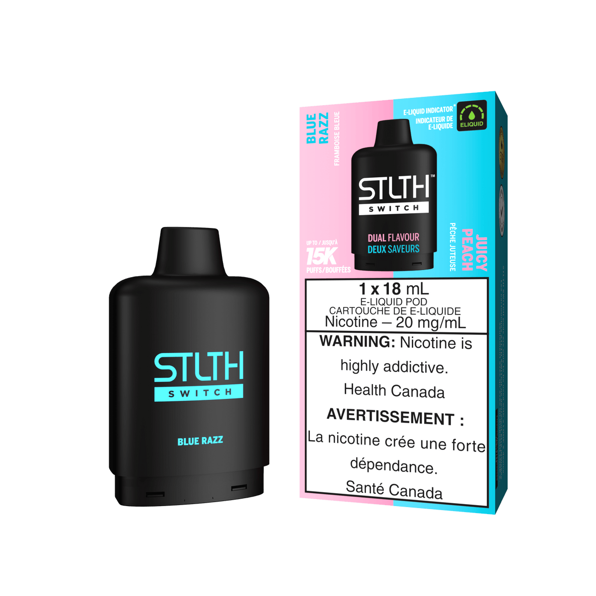 STLTH Switch Pod - Blue Razz + Juicy Peach available on Canada online vape shop