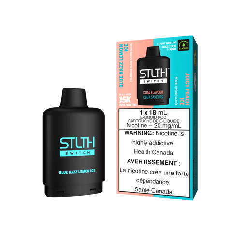 STLTH Switch Pod - Blue Razz Lemon Ice + Juicy Peach Ice available on Canada online vape shop