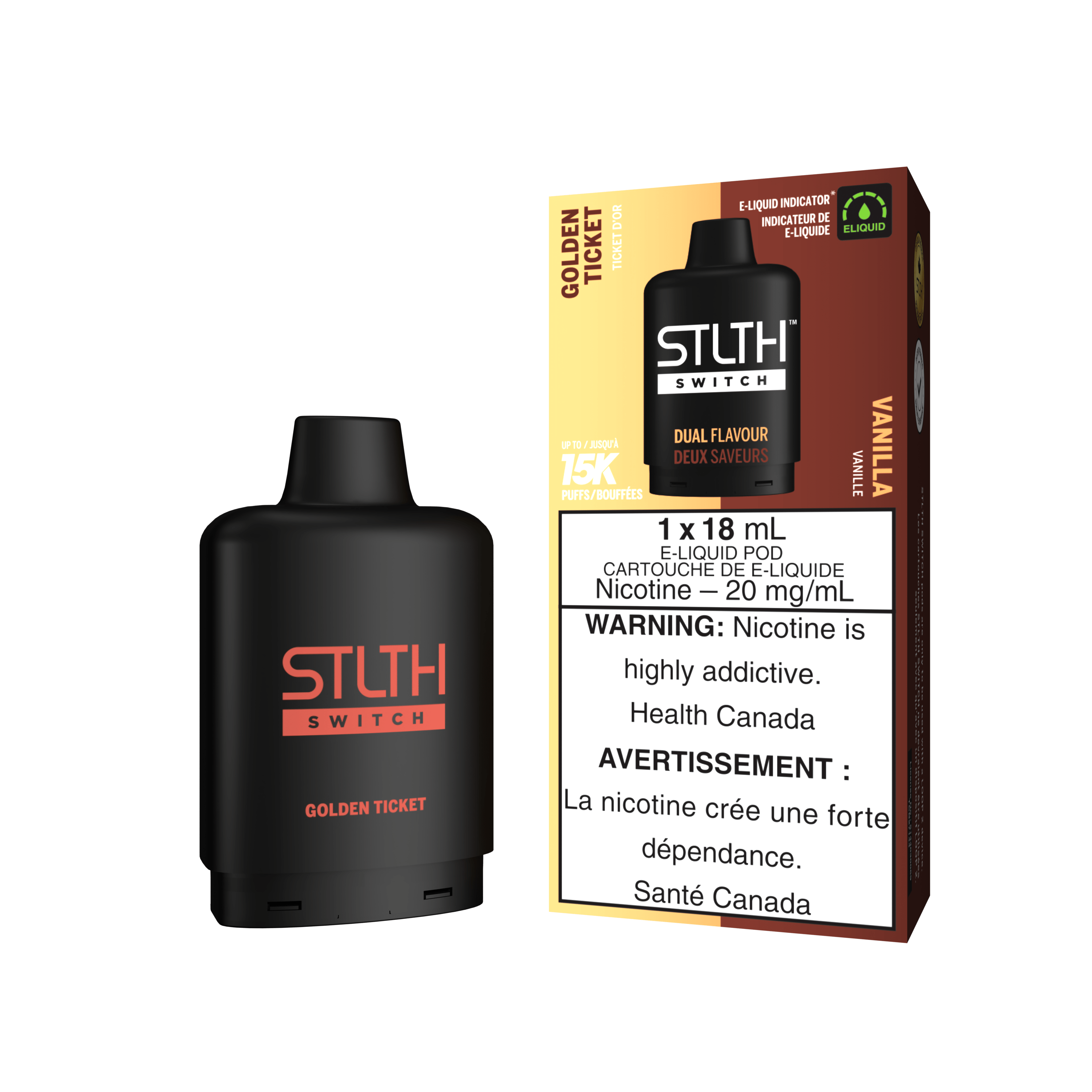 STLTH Switch Pod - Golden Ticket + Vanilla available on Canada online vape shop